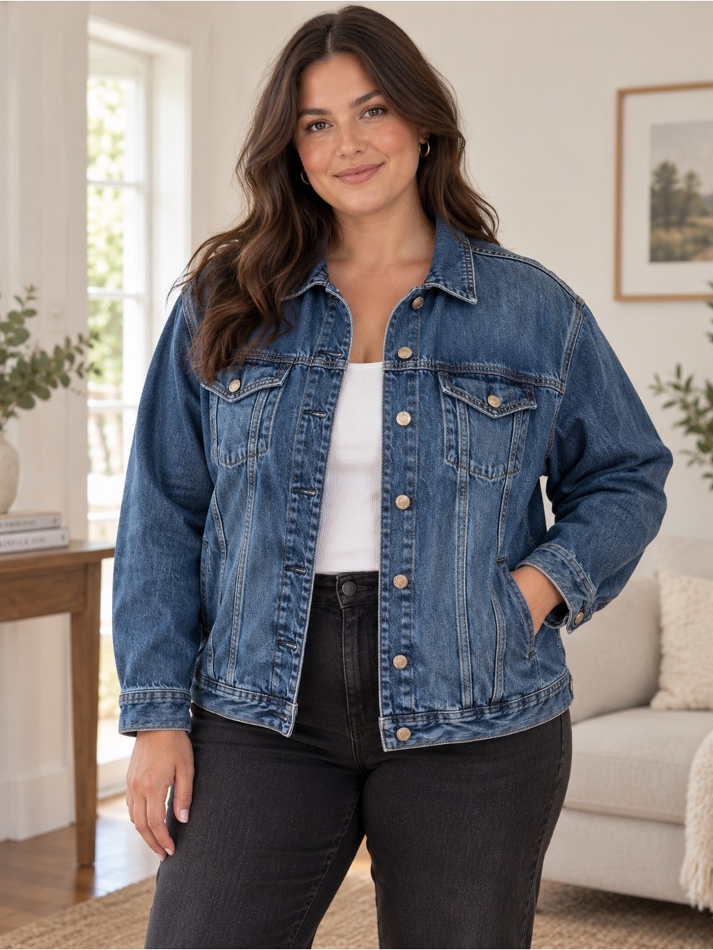 American Eagle Blue Denim Trucker Jacket Women’s Large